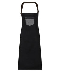 Division waxed-look denim bib apron with faux leather PR136