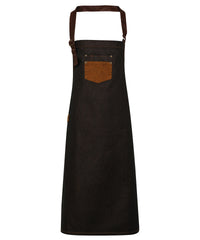Division waxed-look denim bib apron with faux leather PR136