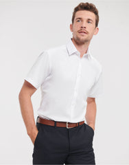 Russell Collection Men's Short Sleeve Tailored Herringbone Shirt 963M