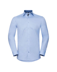Russell Collection Men's Long Sleeve Tailored Contrast Herringbone Shirt R964MC