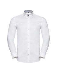 Russell Collection Men's Long Sleeve Tailored Contrast Herringbone Shirt R964MC