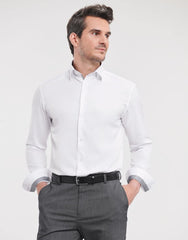 Russell Mens L/S Contrast H'Bone Shirt