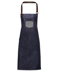 Division waxed-look denim bib apron with faux leather PR136