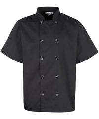 Studded front short sleeve chef's jacket PR664