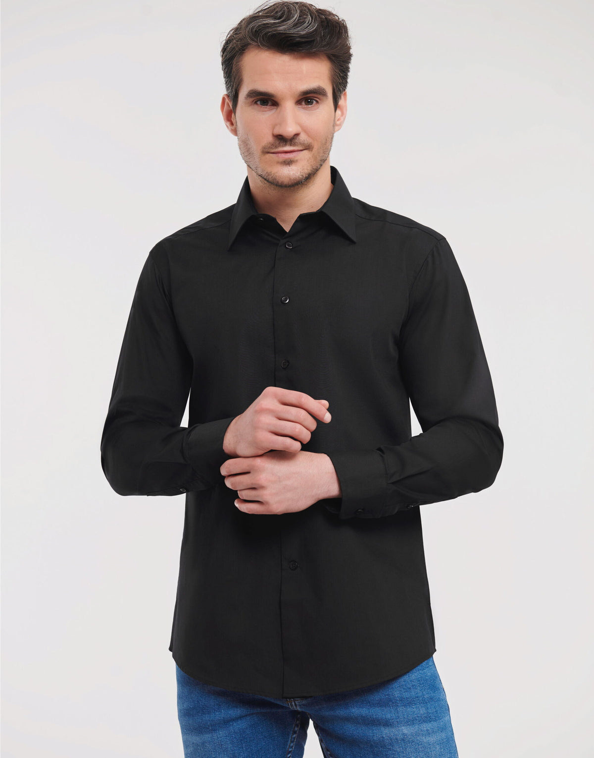 Russell Collection Men's Long Sleeve Tailored Polycotton Poplin Shirt 924M