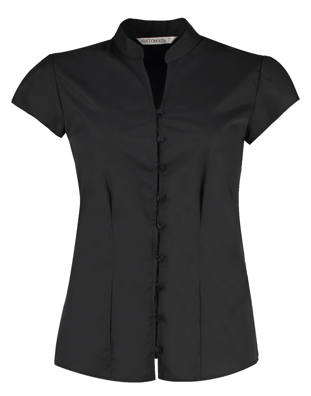 Kustom Kit Tailored Fit Cap Sleeve Mandarin Collar Blouse KK727