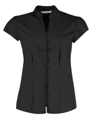 Kustom Kit Tailored Fit Cap Sleeve Mandarin Collar Blouse KK727